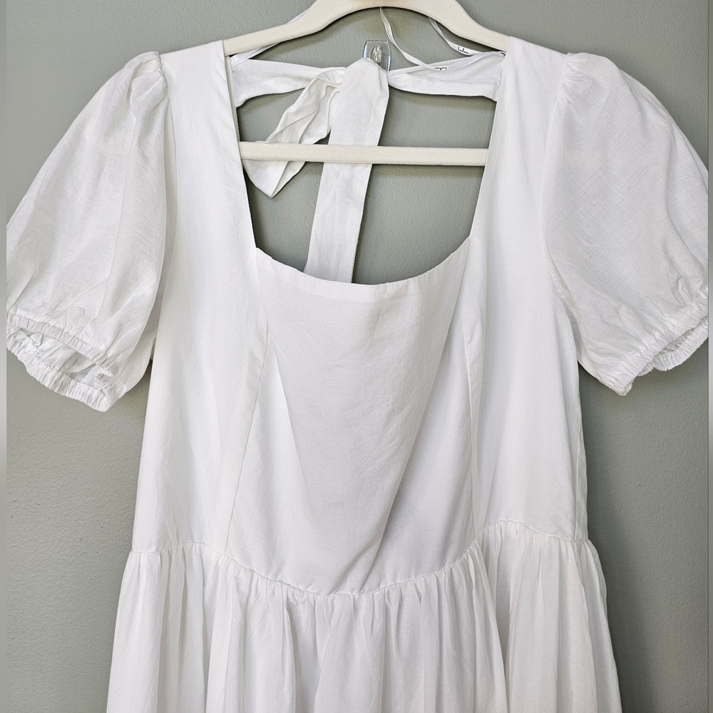 Lulus Stylish Merriment White Puff Sleeve Embroidered Midi Dress - Picture 6 of 12